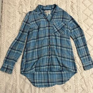 Girl Krazy Blue Plaid Button Down Shirt